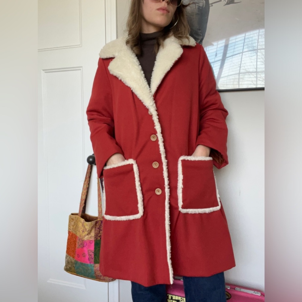 Vintage 70s Retro Sherpa Lined Coat, Large